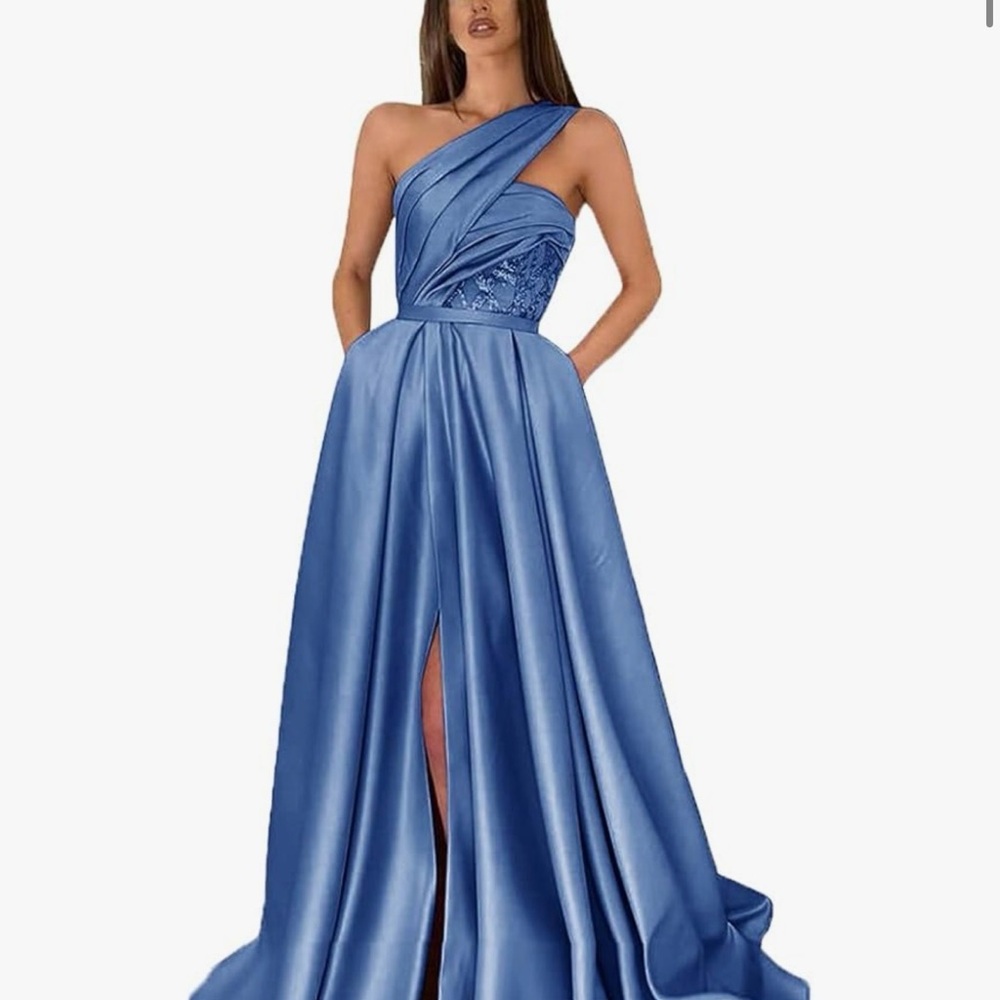 One-Shoulder Blue Prom Dress - Picture 9 of 9